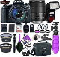 Canon EOS 77D Digital SLR Camera with Canon EF-S 18-135mm is USM Lens + Automatic Flash + LED Video Light, Close-Up Lens Set, 32GB Memory Card + Accessory Bundle