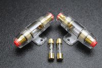 (2) AGU Fuse Holder with (2) 50 AMP Gold Plated FUSES 4 6 8 10 Gauge in LINE Glass AWG Wire Gold