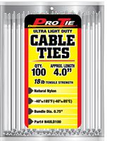 Pro Tie N4ULD100 4-Inch Ultra Light Duty Standard Cable Tie, Natural Nylon, 100-Pack