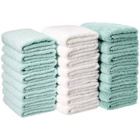 AmazonBasics Cotton Hand Towels - Pack of 24, Multi-Color Seafoam Green, Ice Blue, White