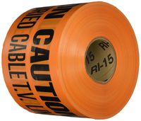 Brady 63009,  Identoline Underground Warning Tape , " Height x 6" Width, Black on Orange, Legend "Caution: Buried Cable T.V. Line Below"  (1 per Order)
