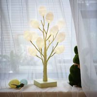 Hairui Lighted Pastel Green Tree with White Eggs 12LED 18IN Battery Operated with Timer for Christmas Easter Tree Decoration Indoor use