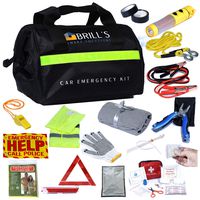 BRILL'S SMART SOLUTIONS Car Emergency Roadside Tool Kit- Auto Assistance kit Includes: First Aid kit, Warning Triangle, Jumper Cable, SOS Flashlight with Hummer, Warming Bags, Blanket and More