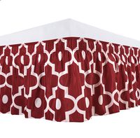 Biscaynebay Wrap Around Bed Skirts, Morocco Pearl Printed Elastic Bed Ruffles, Easy Fit Wrinkle and Fade Resistant Soft Silky Elegant Fabric, Red Burgundy King 15 Inches Drop