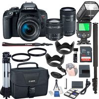 Canon EOS Rebel T7i with 18-55mm f/4-5.6 is STM + 55-250mm f/4-5.6 is STM + 32GB Memory + Camera Bag + TTL Speed Light + Pro Filters,(23pc Bundle)