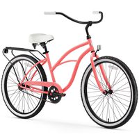 sixthreezero Around The Block Women's Single-Speed Beach Cruiser Bicycle, 26" Wheels, Coral Pink with White Seat and Grips