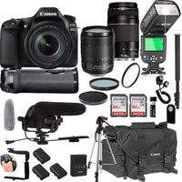 Canon EOS 80D with 18-135mm is USM + 75-300mm III + 128GB Memory + Canon Deluxe Camera Bag + Pro Battery Bundle + Power Grip + Microphone + TTL Speed Light + Pro Filters,(24pc Bundle)