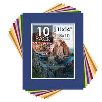 Mat Board Center, Pack of 10 11x14 Mixed Colors White Core Picture Mats for 8x10 Photos