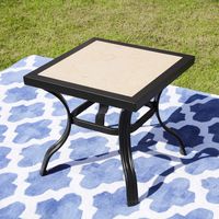 LOKATSE HOME 21" Outdoor Square Patio Dining Table Metal Steel Legs with Ceramics Top
