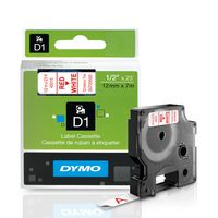 DYMO Standard D1 Labeling Tape for LabelManager Label Makers, Red print on White tape, 1/2'' W x 23' L, 1 cartridge (45015)