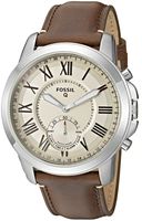 Fossil Q Men's Grant Stainless Steel and Leather Hybrid Smartwatch, Color: Silver-Tone, Brown (Model: FTW1118)