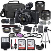 Canon EOS M6 Mark II Mirrorless Digital Camera (Black) Bundle with Canon EF-M 15-45mm f/3.5-6.3 is STM Lens and Canon EF-M 55-200mm f/4.5-6.3 is STM Lens, 64GB Memory + EVF-DC2 Viewfinder Kit