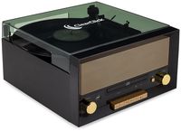 ClearClick All-in-One Turntable with CD Player, FM Radio, Bluetooth, Aux-in, & USB - Vintage Retro Modern Design (Black)