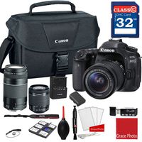 Canon EOS 80D DSLR Camera w/EF-S 18-55mm f/3.5-5.6 is STM and EF 75-300mm f/4-5.6 III Lenses + 32GB Memory + Canon Camera Case + More