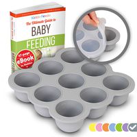 KIDDO FEEDO Multipurpose Tray for Freezing Baby Food, Herbs and Ice Cubes. Also a Baking Mold for Egg Bites, Muffins and Frittatas - Free E-Book by Author/Dietitian - Gray