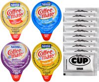 Coffee-Mate Liquid .375oz Variety Pack (4 Flavor) 100 Count includes Original, French Vanilla, Hazelnut, Italian Sweet Crème & By The Cup Sugar Packets