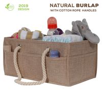 Burlap Baby Diaper Caddy Organizer - Premium Large Natural Burlap Organizer with Rope Handles. Great Storage Organization Basket for Changing Newborn Diapers. Great Nursery Decor or Portable Baby Bag
