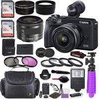 Canon EOS M6 Mark II Mirrorless Digital Camera (Black) EVF-DC2 Viewfinder Kit with Canon EF-M 15-45mm is STM Lens (Graphite) + Shoulder Case + 64GB Memory + HD Filters + Auxiliary Lenses + Deluxe Kit