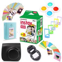 Fujifilm Instax Mini Instant Film-20 Pack+Case+64-Pocket Album+Selfie Close-up Lens+Filters+5-Color Frames+10-Color Hanging Frames+20 Decorative Skin Stickers Photix Deluxe Design Kit (Black)