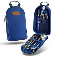 Camp Kitchen Utensil Organizer Travel Set Portable BBQ Camping Cookware Utensils Travel Kit Water Resistant Case|Cutting Board|Rice Paddle|Tongs|Scissors|Knife and Bottle Opener (New Version Blue)