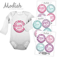 12 Monthly Baby Stickers, Silver {Faux Glitter}, Pink, Purple, Teal, Baby Girl, Baby Belly Stickers, Baby Month Stickers, First Year Stickers Months 1-12, Chevron, Stripes, Polka Dots, Quatrafoil, Girl