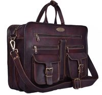 Handmade World Leather Messenger Bag - 16 Inch Briefcase Messenger Bag Brown Leather with Crossbody Shoulder Strap - Great Messenger Bag for Laptops, Business, Travel, or School