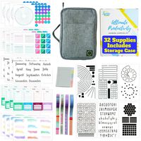 Ultimate Productivity Journal Supplies Kit (with Case) - Planner Stickers, Stencils, Washi Tape, Sticky Notes Lists, Storage Case Holder - 32 Piece Set of Supplies for Bullet Journals by Sunny Streak