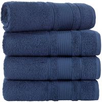 Qute Home 100% Turkish Cotton Bath Towels (27 x 52 inches) 4 Pieces Towel Set, Navy Blue