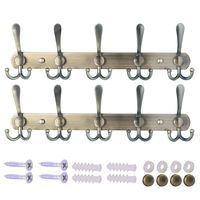 Dseap Wall Mounted Coat Rack - 5 Tri Hooks, Heavy Duty, Stainless Steel, Metal Coat Hook Rail for Coat Hat Towel Purse Robes Mudroom Bathroom Entryway (Bronze, 2 Packs)