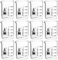 12 Pack Beakers, 250ml - Borosilicate Glass, Low Form - 50ml Graduations - Eisco Labs