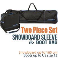 Athletico Two-Piece Snowboard and Boot Bag Combo | Store & Transport Snowboard Up to 165 cm and Boots Up to Size 13 | Includes 1 Snowboard Bag & 1 Boot Bag (Black with Blue Trim)
