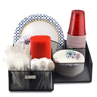 Eltow Plate and Cutlery Organizer: Large Kitchen Spoon, Fork, Knives and Cups Holder - Stylish and Sturdy Bowl, Napkin and Tableware Dispenser - Home, Restaurant, BBQ and Picnic Plate Organizer Caddy