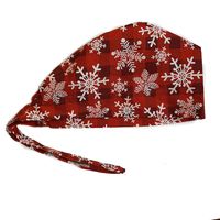 Grace N May Women's Front Fold Tie Back Scrub Cap Surgical Cap Cute Patterns (Woman Red Snow Flake Winter Holiday)