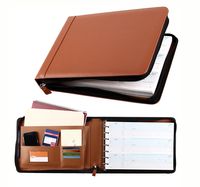 Business Check 7 Ring Binder for 3-Up Checks PU Leather Portfolio Checkbook Cover with Zipper (Light Brown)