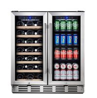 Kalamera Beverage Refrigerator - 30" Beverage Cooler with Glass Front Door - Beer, Wine, Soda And Drink Mini Fridge - Small Stainless Bar Drinks Fridge with Built In Dual Zone & Adjustable Shelves