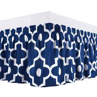 Biscaynebay Wrap Around Bed Skirt, Morocco Pearl Printed Elastic Bed Ruffles, Easy Fit Wrinkle and Fade Resistant Soft Silky Elegant Fabric, Indigo Queen 15 Inches Drop