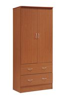 Hodedah Two Door Wardrobe, with Two Drawers, and Hanging Rod, Cherry