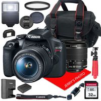 Canon EOS Rebel T7 DSLR Camera w/ 18-55mm F/3.5-5.6 is II Lens + Case + 32GB SD Card (15pc Bundle)