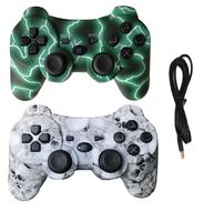 IHK 2 Pack Wireless Dual Vibration Controller for PS3, Gamepad Remote for Playstation 3 with Charge Cables, Green and Skull - 43237-2