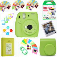 Fujifilm Instax Mini 9 Film Camera (Lime) + Film Pack(10 Shots) + Photix Pleather Case + Filter Kit + Selfie Lens + Album + Self-Standing, Hanging Frames&Stick-on Frames Exclusive Instax Design Bundle