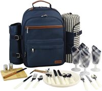 Picnic Backpack for 4 | Picnic Basket | Stylish All-in-One Portable Picnic Bag with Complete Cutlery Set, Stainless Steel S/P Shakers | Picnic Blanket Waterproof Extra Large| Cooler Bag for Camping