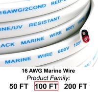 GS Power's 16 Ga (True American Wire Gauge) AWG Tinned Oxygen Free Copper OFC Duplex 16/2 Dual Conductor AC Marine Boat Battery Wire. Cable Length: 100 FT (50 or 200' Options Available)