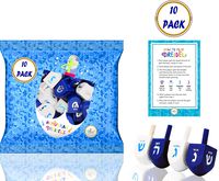 Hanukkah Dreidel Bulk Solid Blue & White Wooden Dreidels Hand Painted - Includes Game Instruction Cards! (10-Pack)