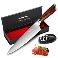 Aroma house Chef Knife Professional 8" Kitchen Knife German X50CrMoV15 Stainless Steel Meat Vegetables Knives with Ergonomic Handle, Knife Sharpener and Gift Box