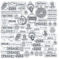 Inspiration Words Charms, 100g (40-60pcs) Mix Lettering Saying Pendants Engraved Motivational Charms Beads for Crafting, Jewelry Findings Making Accessory for DIY Necklace Bracelet