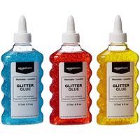 AmazonBasics Liquid Washable Glitter Glue, Assorted Colors (Red/Yellow/Blue), 6 oz. Each, 3-Count