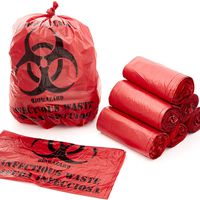 No Leak, Hospital Grade Biohazard Waste Bags 100 Pk. 10 Gallon, 24" Red Trash Liner with Hazard Symbol for Infectious Waste Disposal. Best Small Lab Can Liners for Labeling Biohazardous Trash Safely