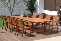 Amazonia Arizona 9-Piece Patio Rectangular Extendable Dining Table Set | Eucalyptus Wood | Ideal for Outdoors and Indoors