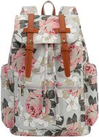 Girls School Backpack Women College Bookbag Canvas Travel Rucksack 15.6 inches Laptop Bag (Grey floral)