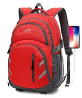 Backpack For School College Student Business Travel Bookbag with USB Charging Port (Red)
